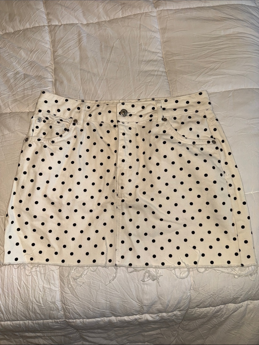 TopShop Polka Dot White Denim Mini Skirt